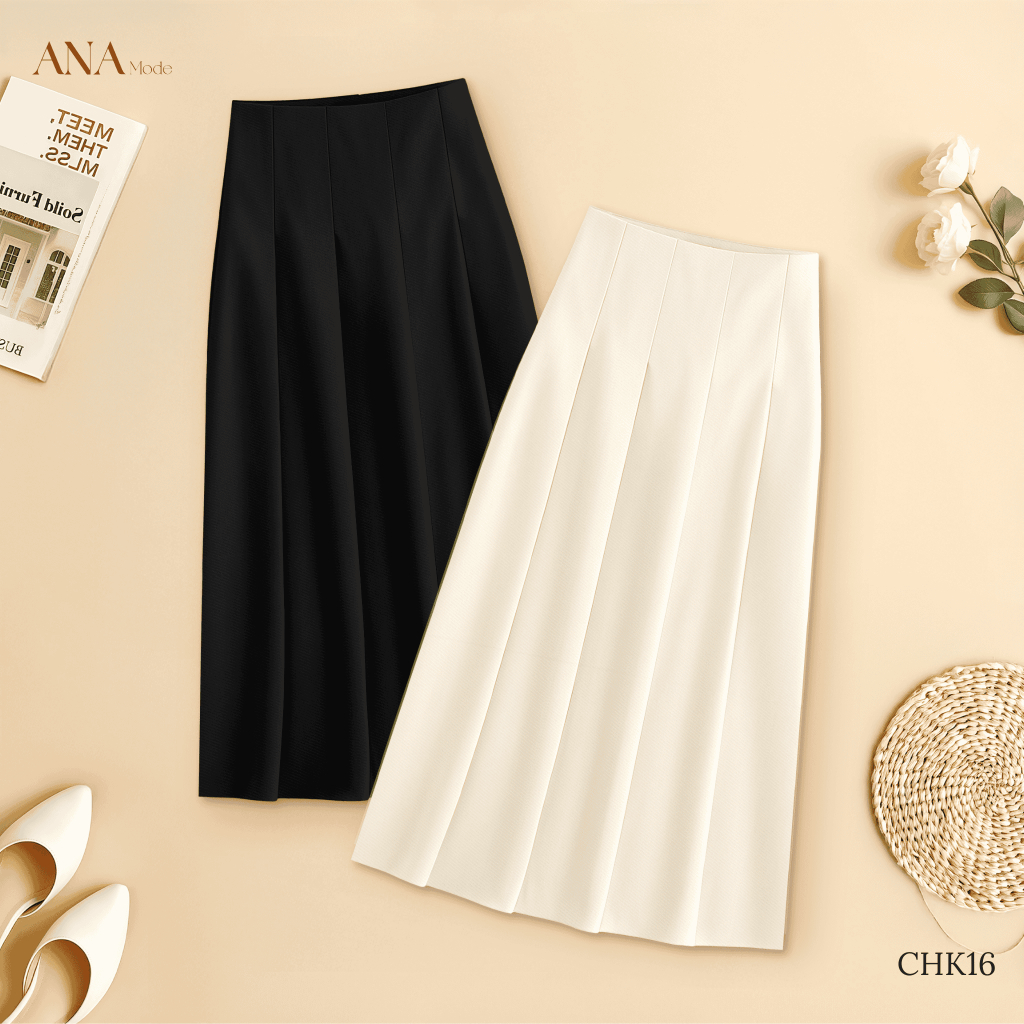 Chân Váy Xếp Ly Trung Niên ANA Mode Chất Liệu Cotton Lạnh Thanh Lịch Đi Tiệc Quà Tặng Mẹ CV25CHK16