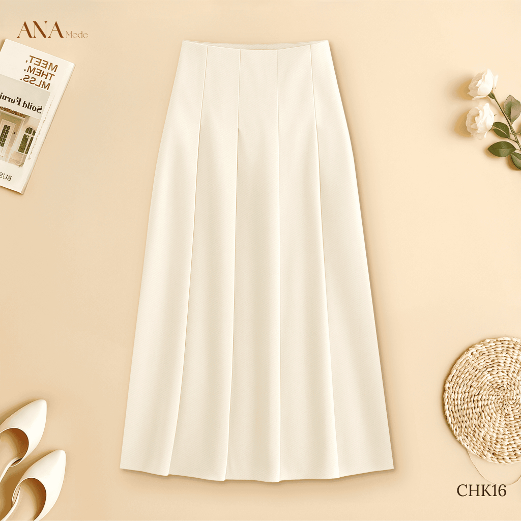 Chân Váy Xếp Ly Trung Niên ANA Mode Chất Liệu Cotton Lạnh Thanh Lịch Đi Tiệc Quà Tặng Mẹ CV25CHK16