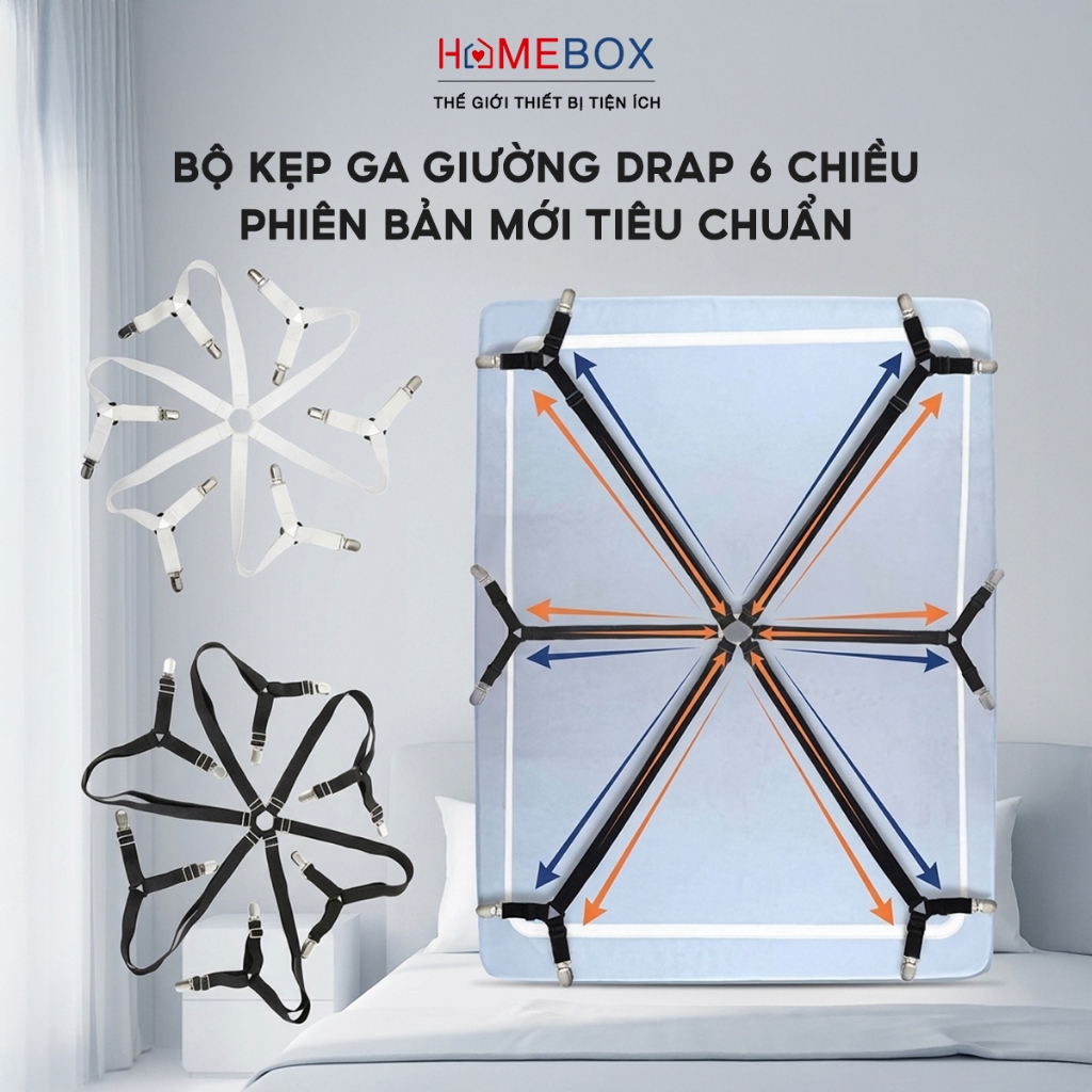 Kẹp Ga Giường Chống Xê Dịch Cố Định, Bộ Kẹp Ga Giường Drap 6 Chiều Chống Rách Làm Phẳng Đệm