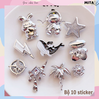 Bộ 10 Sticker, Charm 3D chủ đề Cá voi bling nhựa cứng gắn Dép Sục, Cá sấu JB-407 Mita
