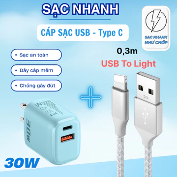 【USB to Light - 0.3m】Củ sạc nhanh 120W Dây sạc nhanh 0.3m, USB lP cáp sạc nhanh chóng, Dùng cho các dòng lP6 - lP14