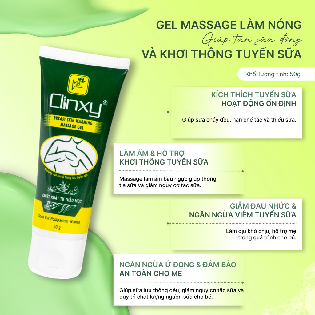 (Combo 2 Chai) Gel Massage Ngực Sau Sinh Clinxy Giúp Thông Tắc Tia Sữa Làm Ấm Ngực An Toàn