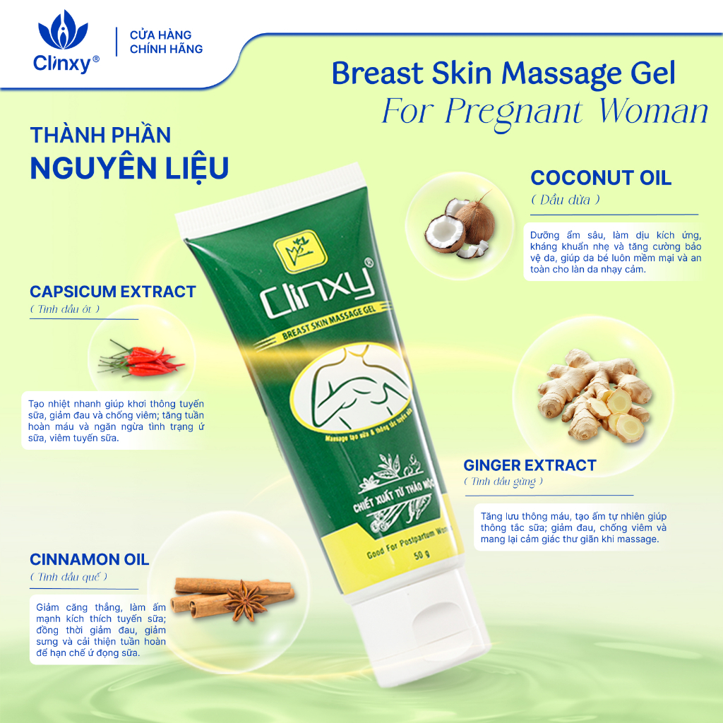 Gel Massage Ngực Sau Sinh Clinxy Giúp Thông Tắc Tia Sữa, Làm Ấm Ngực An Toàn (50g)