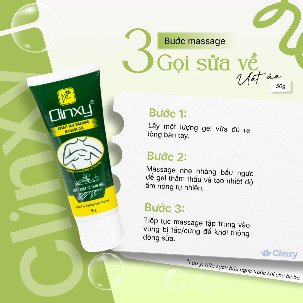 Gel Massage Ngực Sau Sinh Clinxy Giúp Thông Tắc Tia Sữa, Làm Ấm Ngực An Toàn (50g)