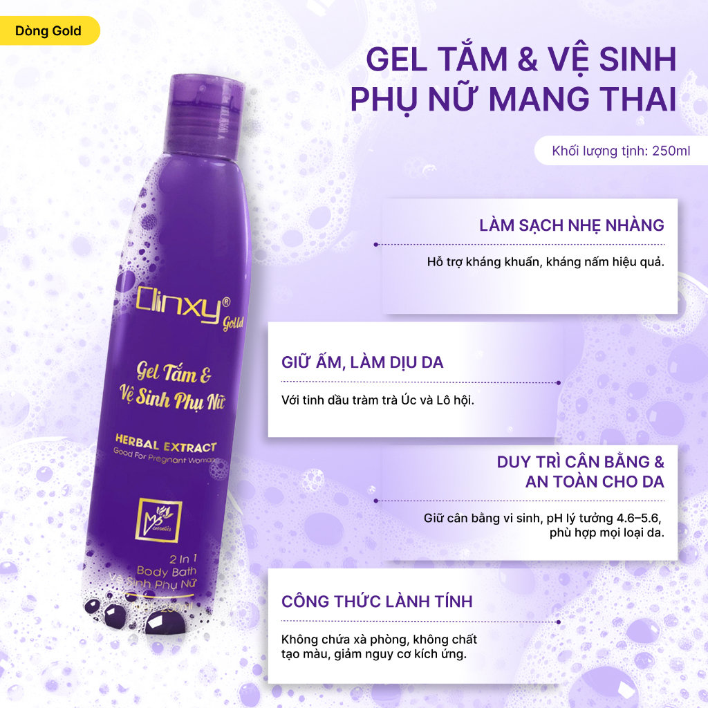 (Combo 2 Chai) Gel Tắm Và Vệ Sinh Phụ Nữ Clinxy Gold, Sữa Tắm Dịu Nhẹ Hỗ Trợ Dưỡng Ẩm Sâu (250ml)