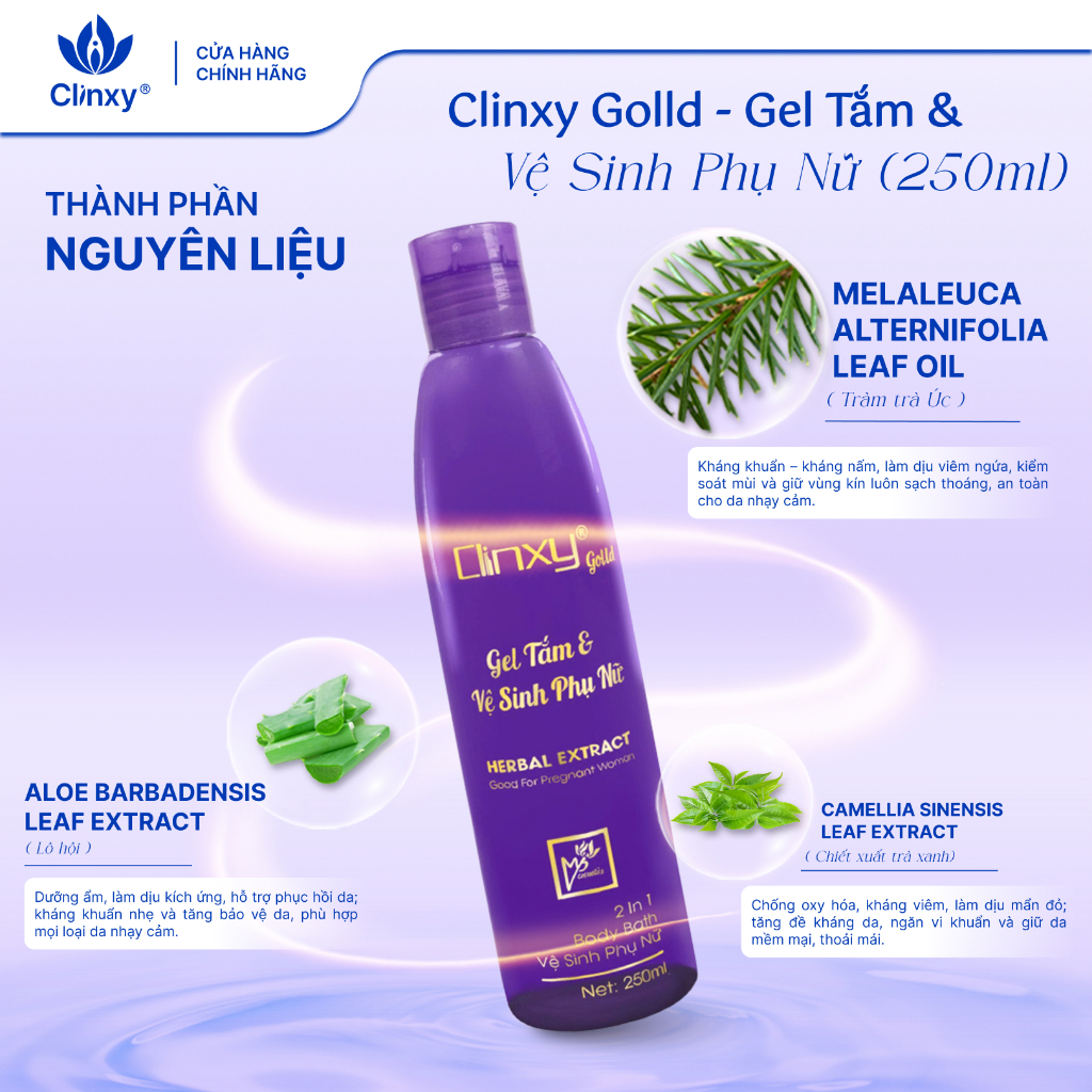 (Combo 2 Chai) Gel Tắm Và Vệ Sinh Phụ Nữ Clinxy Gold, Sữa Tắm Dịu Nhẹ Hỗ Trợ Dưỡng Ẩm Sâu (250ml)
