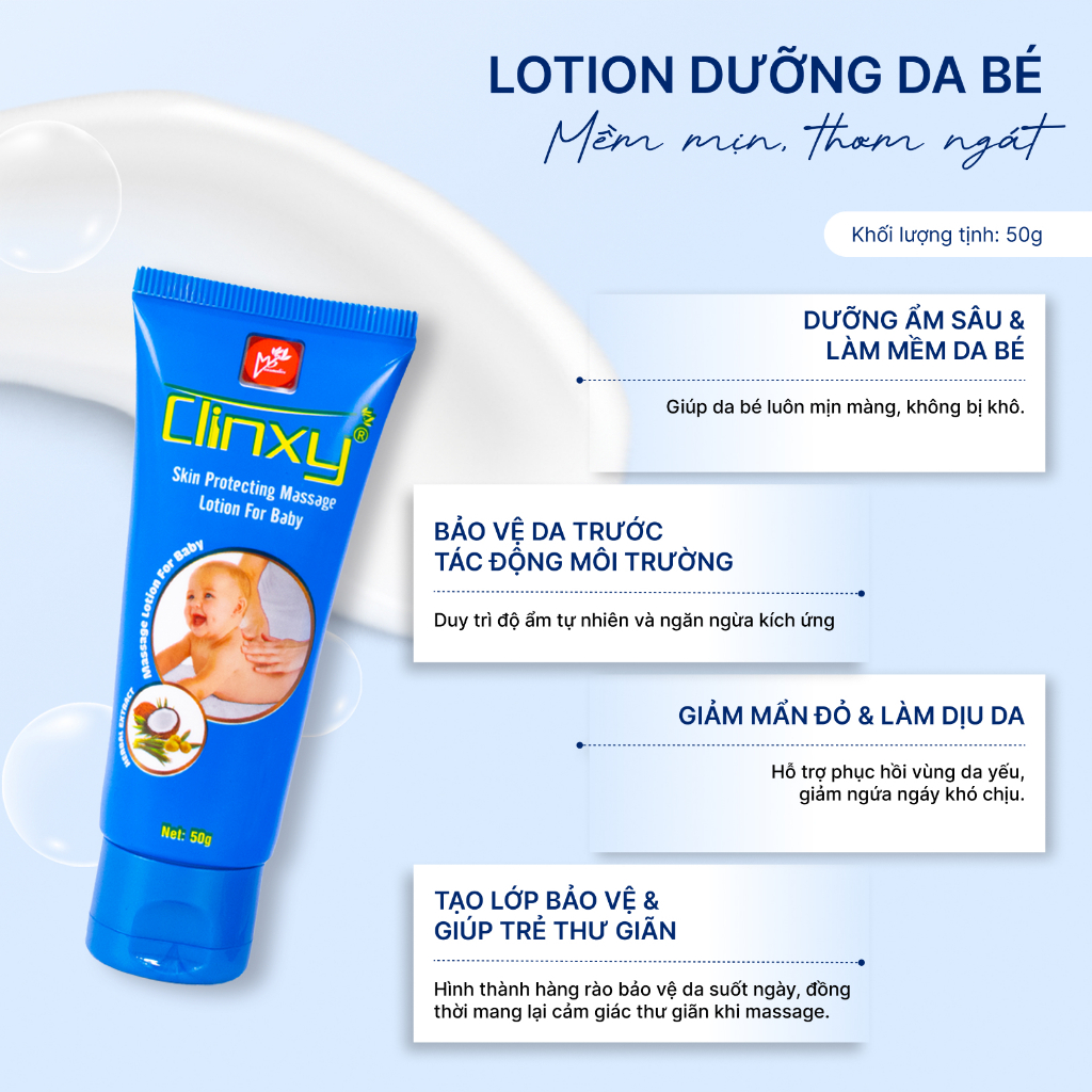 Sữa Dưỡng Ẩm Cho Bé Clinxy, Lotion Massage Dưỡng Ẩm Sâu Giúp Bé Có Làn Da Mịn Màng (50g)