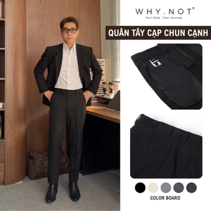 Quần Tây Nam Màu Đen Ống Đứng Cạp Chun Cạnh Sườn WHY NOT - Quần Âu Nam Cạp Cao WHY.NOT