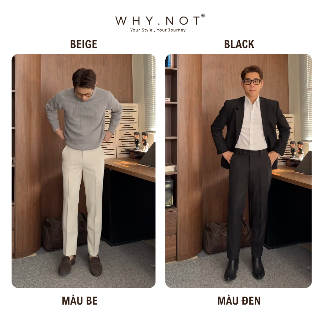 Quần Tây Nam Màu Ghi Nhạt (Xám) Ống Đứng Cạp Chun Cạnh Sườn WHY NOT - Quần Âu Nam Cạp Cao WHY.NOT