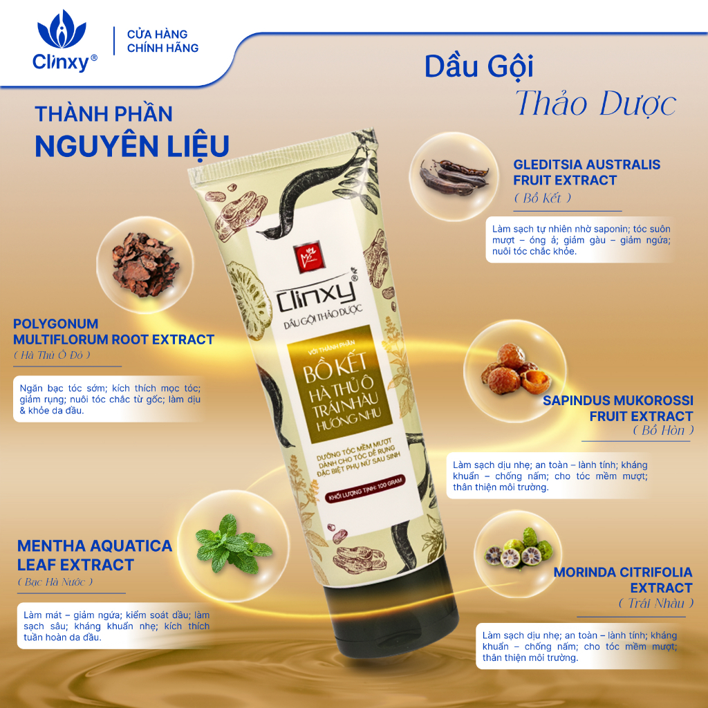 Dầu Gội Thảo Dược Clinxy Thành Phần Thiên Nhiên Dịu Nhẹ Cho Da Đầu (100g)