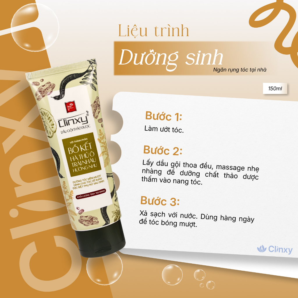 Dầu Gội Thảo Dược Clinxy Thành Phần Thiên Nhiên Dịu Nhẹ Cho Da Đầu (100g)