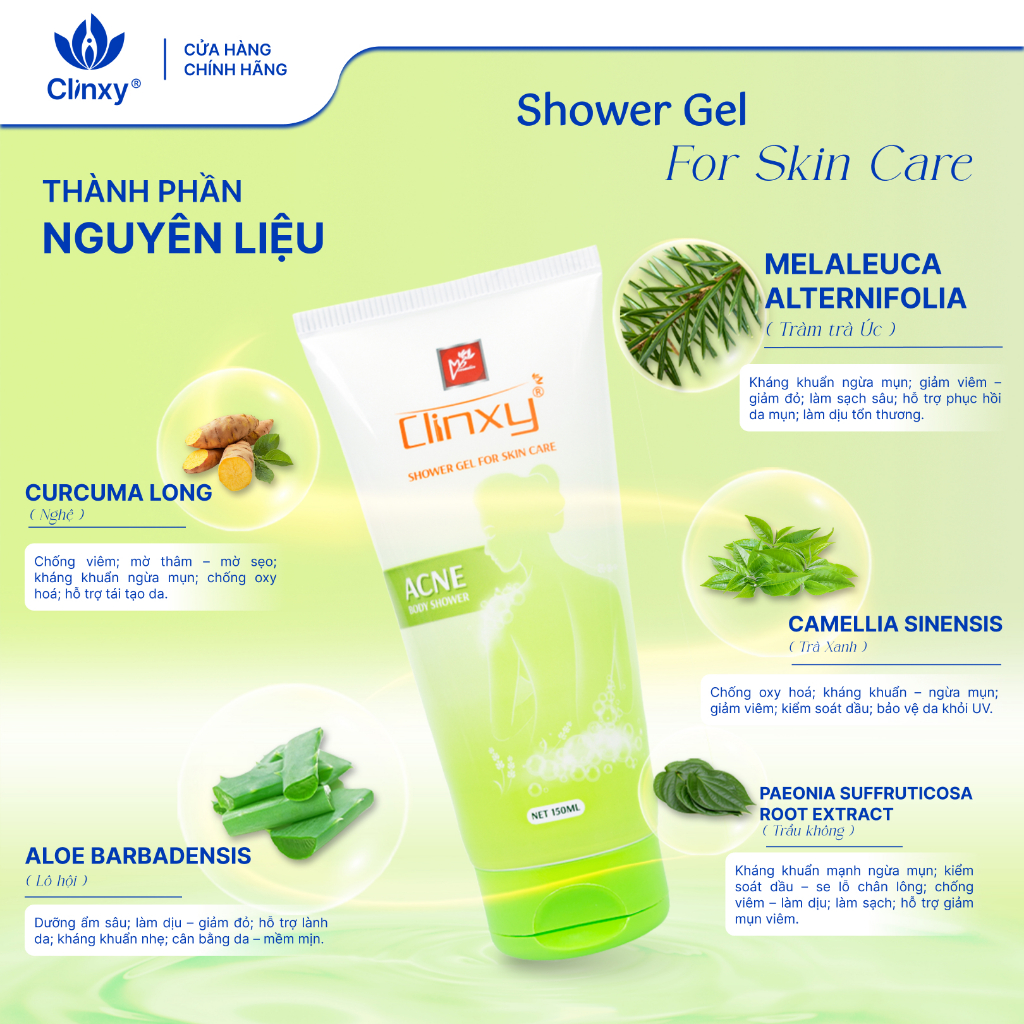 [TẶNG QUÀ MINISIZE] Sữa Tắm Giúp Giảm Mụn Lưng Clinxy, Gel Tắm An Toàn Lành Tính Cho Làn Da (150ml)