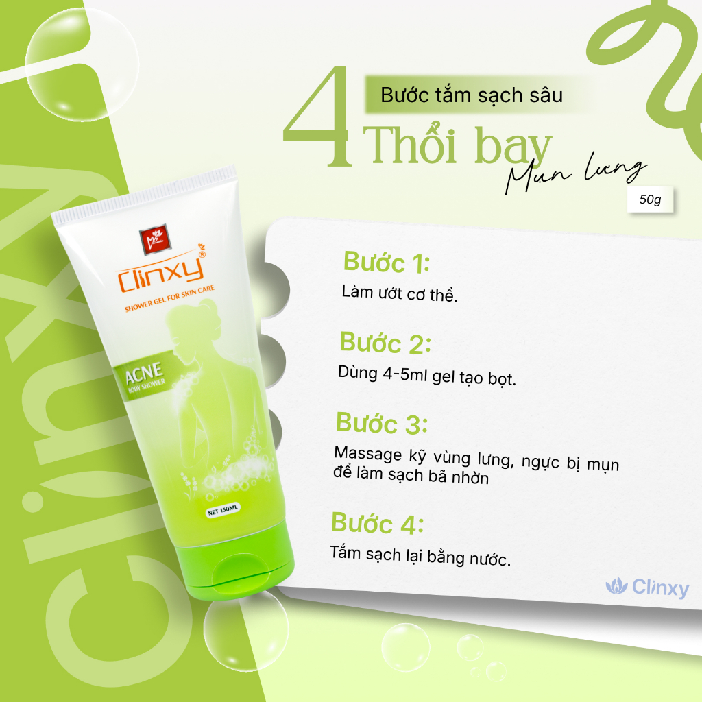 [TẶNG QUÀ MINISIZE] Sữa Tắm Giúp Giảm Mụn Lưng Clinxy, Gel Tắm An Toàn Lành Tính Cho Làn Da (150ml)