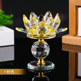 Chân Nến Hoa Sen Cúng Phật - Đế Nến Thủy Tinh Pha Lê 11cm Cho Bàn Thờ Chùa