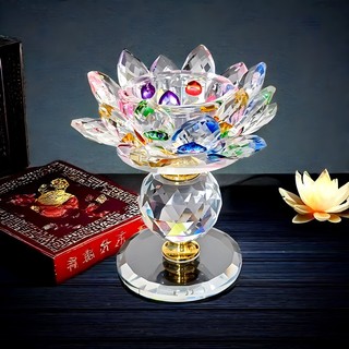 Chân Nến Hoa Sen Cúng Phật - Đế Nến Thủy Tinh Pha Lê 11cm Cho Bàn Thờ Chùa