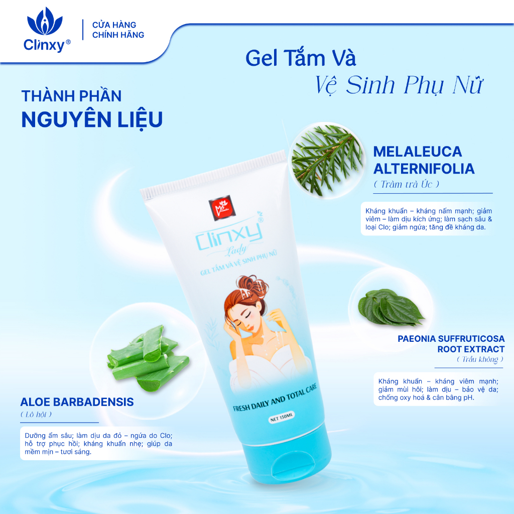 (Combo 2 Tuýp) Gel Tắm Và Vệ Sinh Nữ Clinxy Lady, Sữa Tắm Hỗ Trợ Kháng Khuẩn Và Dưỡng Ẩm Da (150ml)