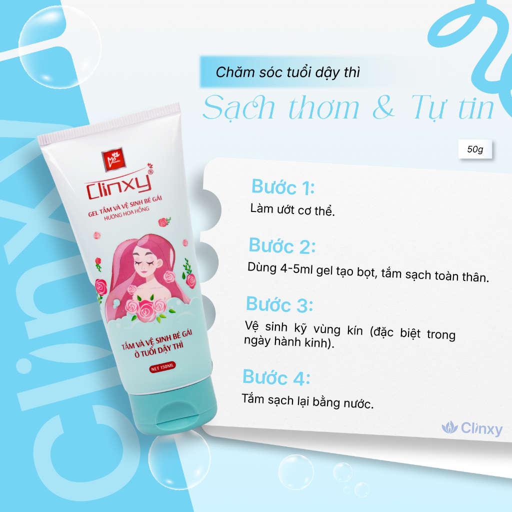 Gel Tắm Và Vệ Sinh Bé Gái Clinxy, Sữa Tắm Dịu Nhẹ An Toàn Dùng Hằng Ngày Cho Bé (150ml)