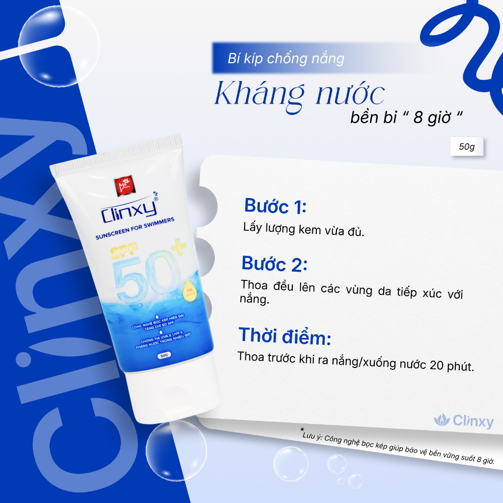 Kem Chống Nắng Kháng Nước Clinxy Dành Cho Người Đi Bơi, Giúp Bảo Vệ Da, Hạn Chế Sạm Da (50g)