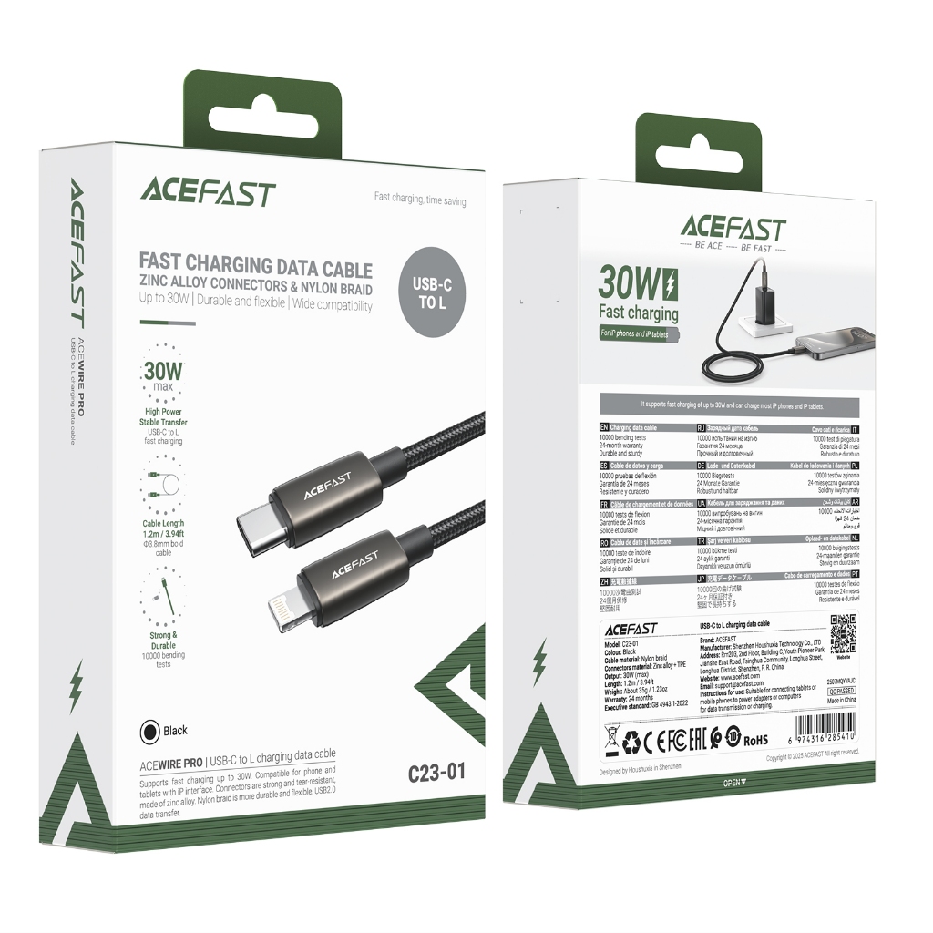 Cáp Sạc & Truyền Dữ Liệu ACEFAST C23-01 C Sang L Bền Bỉ Ổn Định