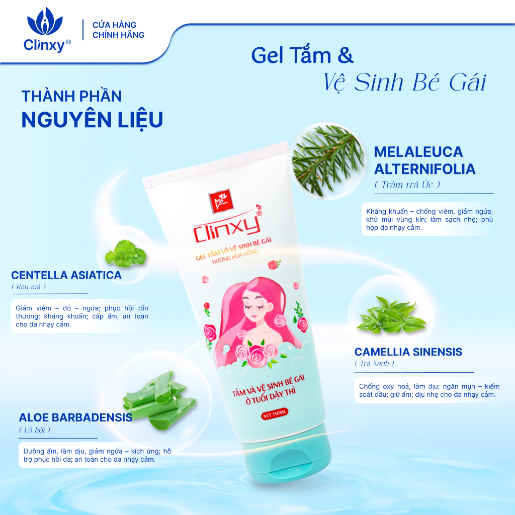 Gel Tắm Và Vệ Sinh Bé Gái Clinxy, Sữa Tắm Dịu Nhẹ An Toàn Dùng Hằng Ngày Cho Bé (150ml)