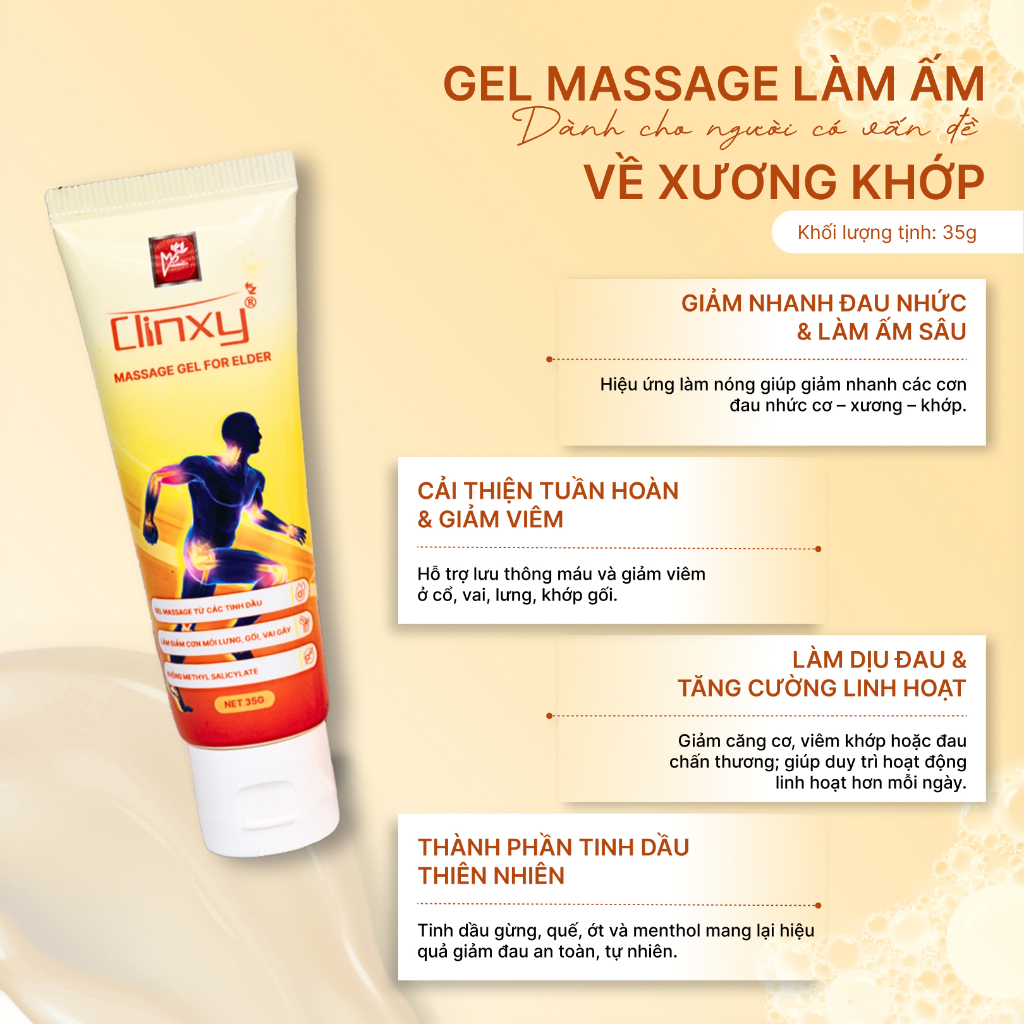Gel Massage Làm Ấm Giảm Đau Cơ Xương Khớp Clinxy - Massage Gel For Elder (35g)