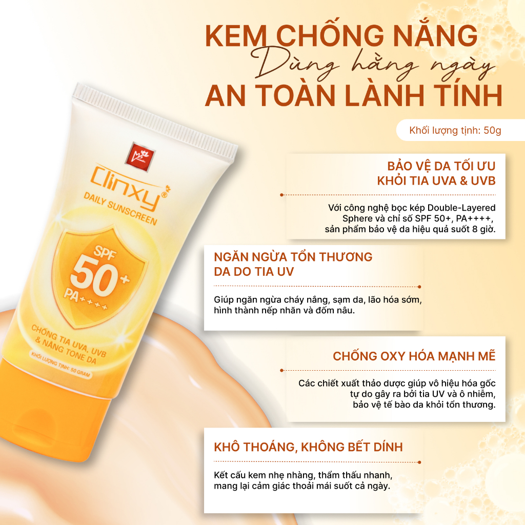 Kem Chống Nắng Clinxy Bảo Vệ Làn Da Vượt Trội, An Toàn Cho Da - Daily Sunscreen (50g)