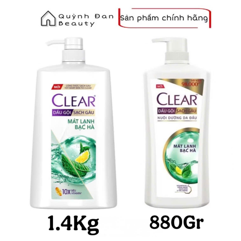 Dầu Gội Clear Sạch Gàu Mát Lạnh Bạc Hà 880G/1.4KG