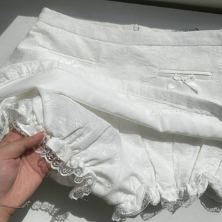 Lolita Skirt | Chân váy bí boi thêu cao cấp, ép keo 2 lớp phối nơ, viền ren | Bymintt