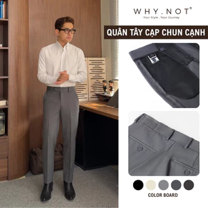 Quần Tây Nam Màu Ghi (Xám) Ống Đứng Cạp Chun Cạnh Sườn WHY NOT - Quần Âu Nam Cạp Cao WHY.NOT Mid Grey