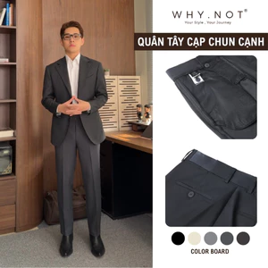 Quần Tây Nam Màu Ghi Đậm (Xám Đậm) Ống Đứng Cạp Chun Cạnh Sườn WHY NOT - Quần Âu Nam Cạp Cao WHY.NOT Dark Grey