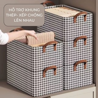 Combo 3 Hộp vải khung thép đựng quần áo, chăn mền có tay cầm tiện dụng, siêu bền