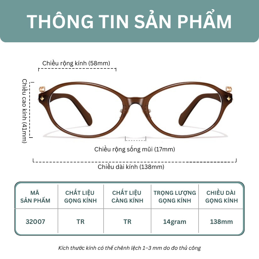 Kính Mắt Thời Trang INNI Form Oval Phù Hợp Mọi Dáng Mặt, Gọng Kính Cận Phong Cách Cổ Điển - 32007