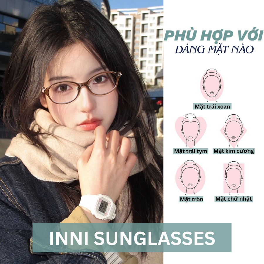 Kính Mắt Thời Trang INNI Form Oval Phù Hợp Mọi Dáng Mặt, Gọng Kính Cận Phong Cách Cổ Điển - 32007