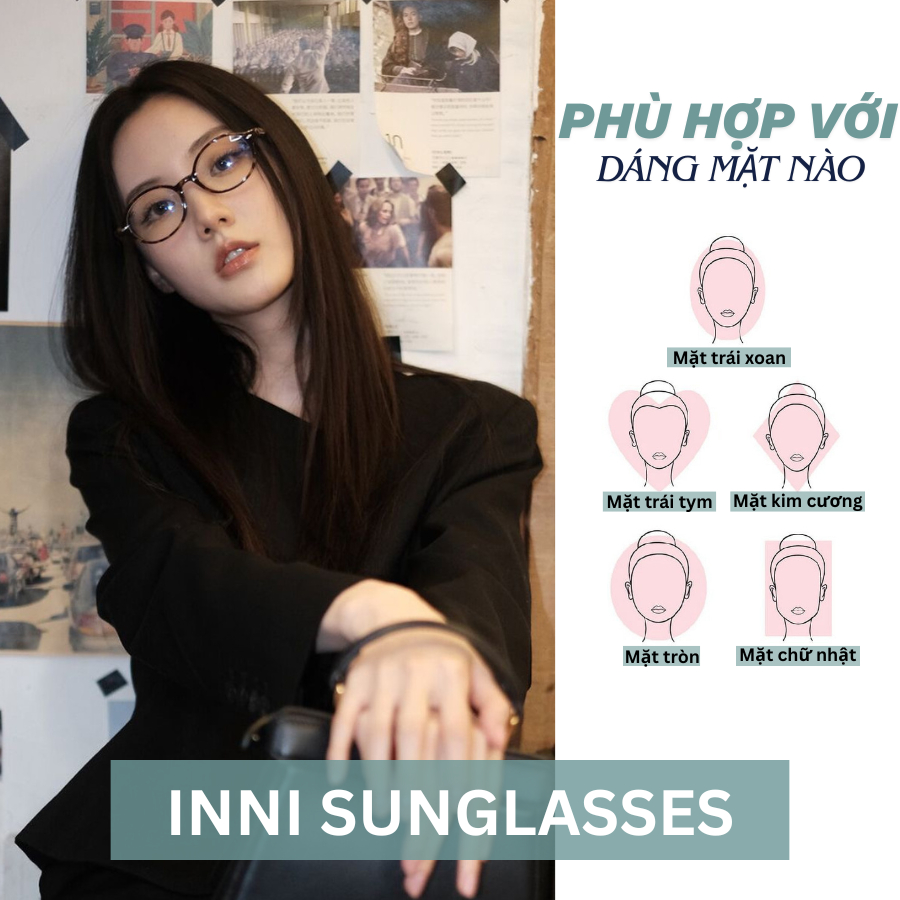 Kính cận gọng oval INNI 2413 thời trang, kính mắt gọng nhựa cao cấp, nhiều màu sắc, chống tia UV