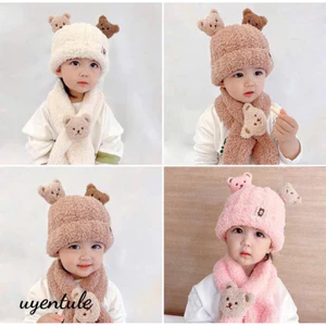 Set khăn mũ gấu cho bé 3 màu