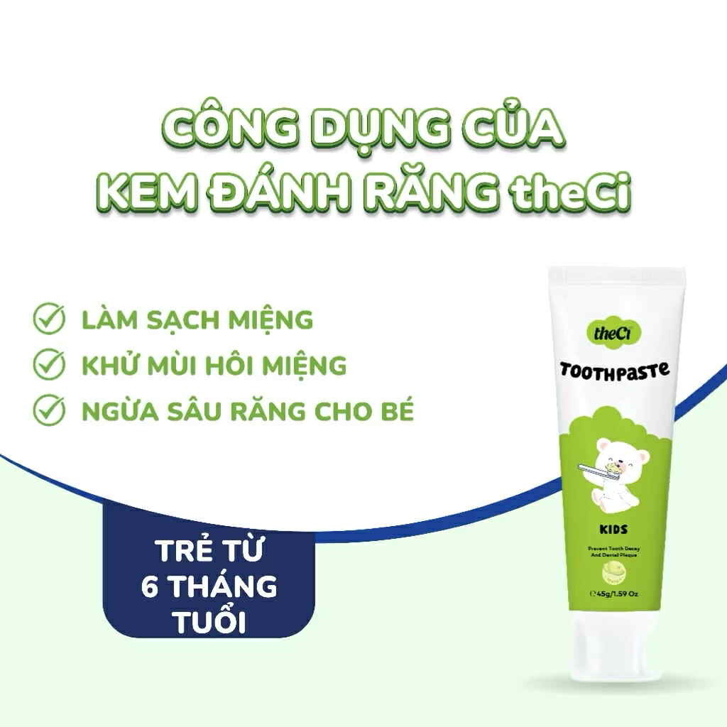 Kem đánh răng Theci trẻ em nuốt được, nhiều vị