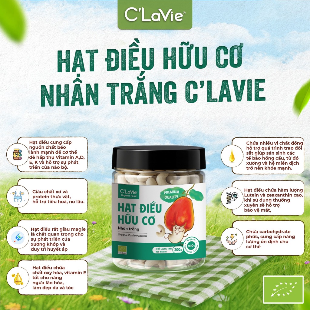 Hạt điều hữu cơ C'LaVie Organic Roasted Cashew Kernels 200g