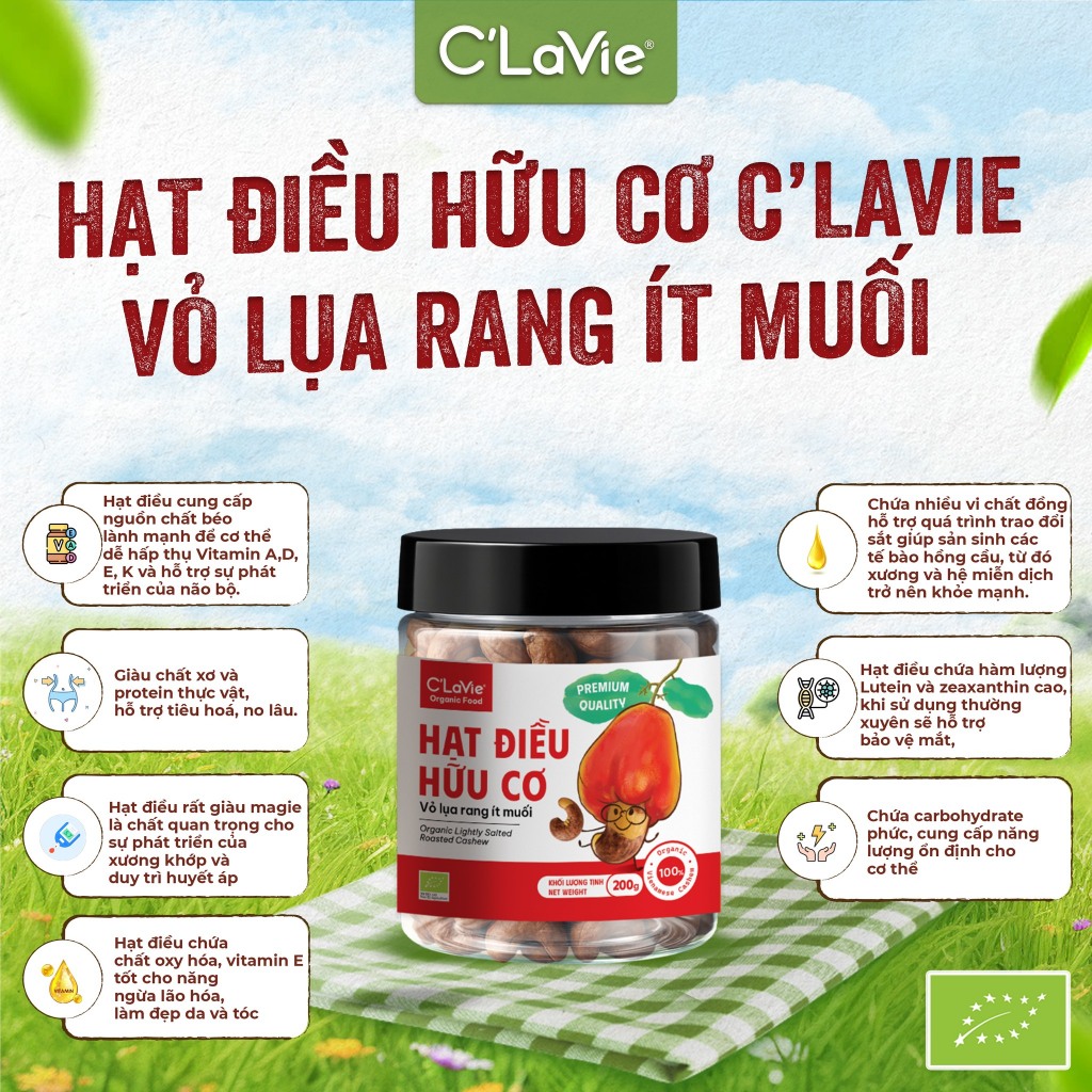 Hạt điều hữu cơ C'LaVie Organic Roasted Cashew Kernels 200g