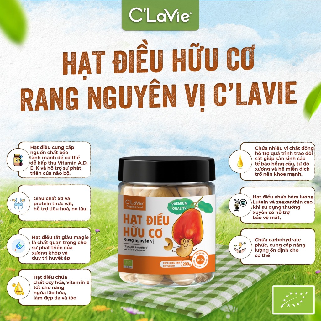 Hạt điều hữu cơ C'LaVie Organic Roasted Cashew Kernels 200g