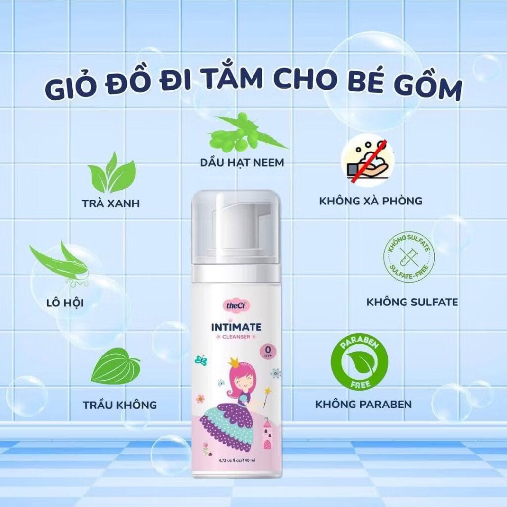Dung Dịch Vệ Sinh Cho Bé Theci Intimate Dạng Tạo Bọt An Toàn Cho Bé Từ Sơ Sinh 140ML