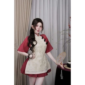 SET ÁO VOAN HOA HỒNG 3 NÚT TÀU PHỐI CHÂN VÁY VOAN, SET ĐỒ NỮ | MEOINDAHOUSE