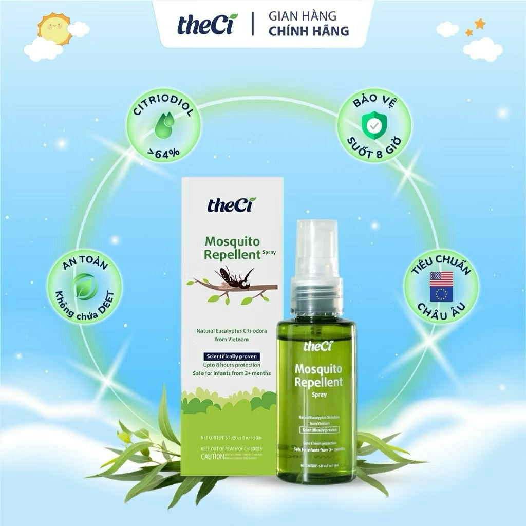 Xịt chống muỗi THECI 50ml / Thanh lăn bôi muỗi Theci 8ml giảm ngứa , giảm sưng an toàn cho Bé TDP