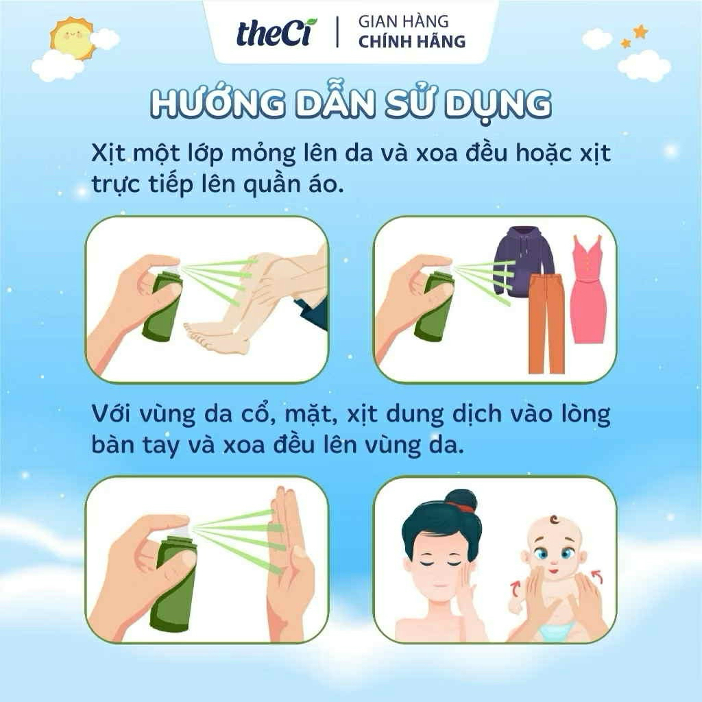 Xịt chống muỗi THECI 50ml / Thanh lăn bôi muỗi Theci 8ml giảm ngứa , giảm sưng an toàn cho Bé TDP