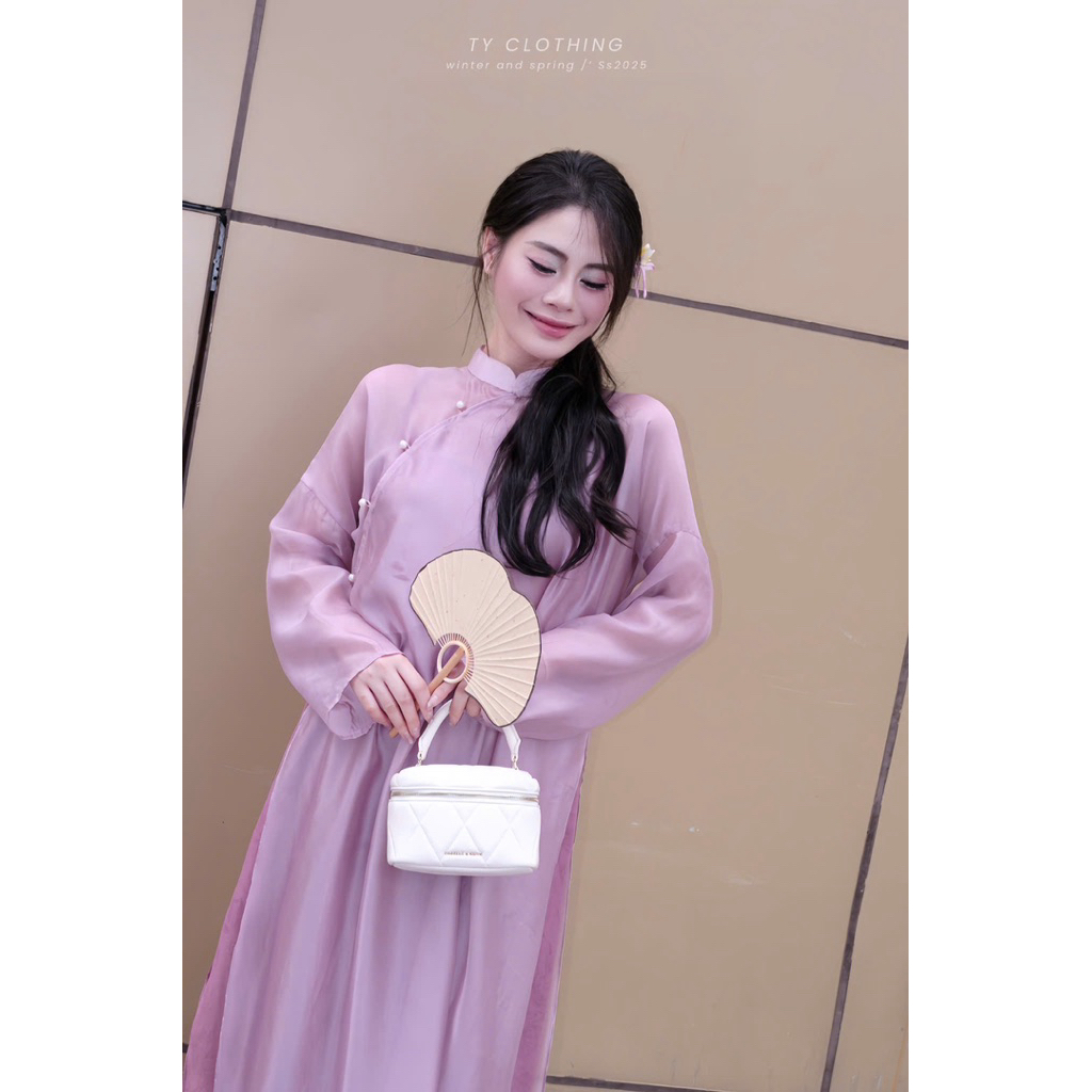 Set Áo Dài 3 Món - Hàng Thiết Kế - Màu Hồng Tím - TY CLOTHING