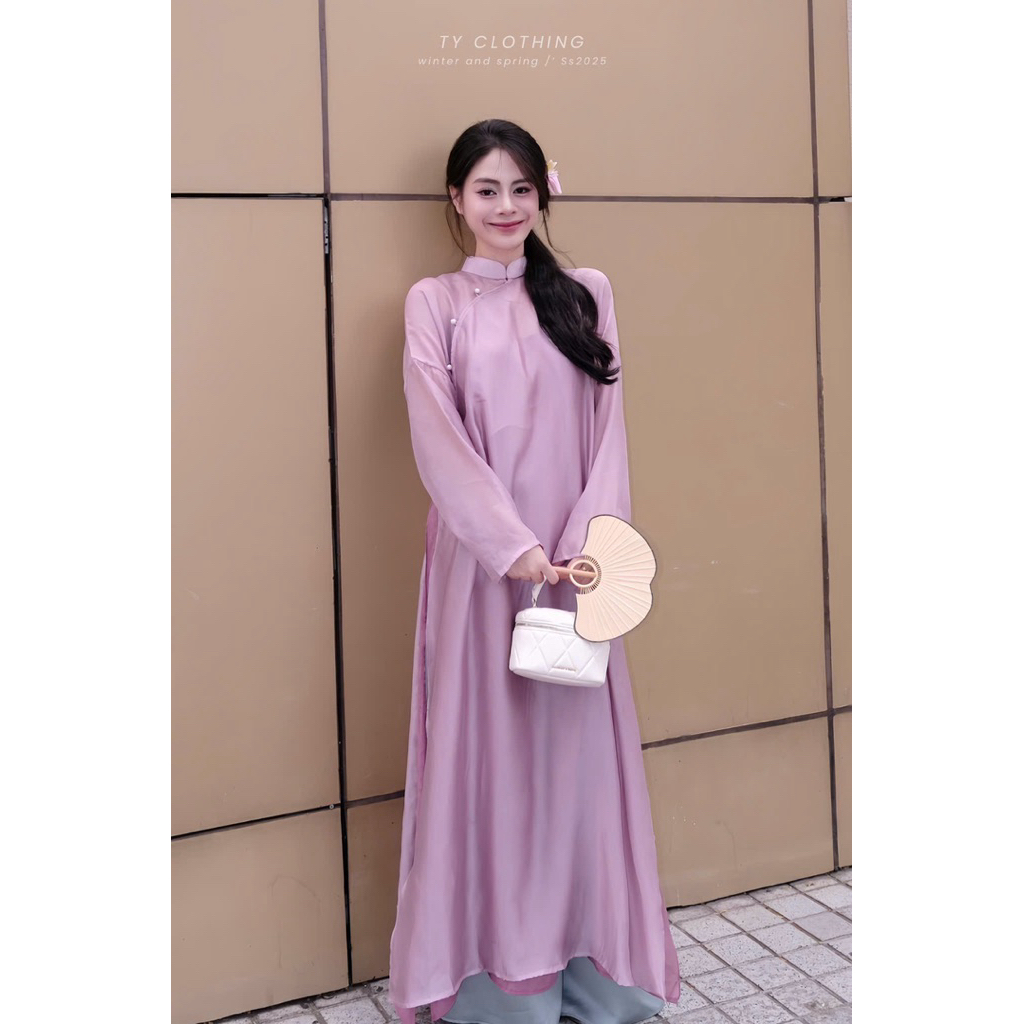 Set Áo Dài 3 Món - Hàng Thiết Kế - Màu Hồng Tím - TY CLOTHING