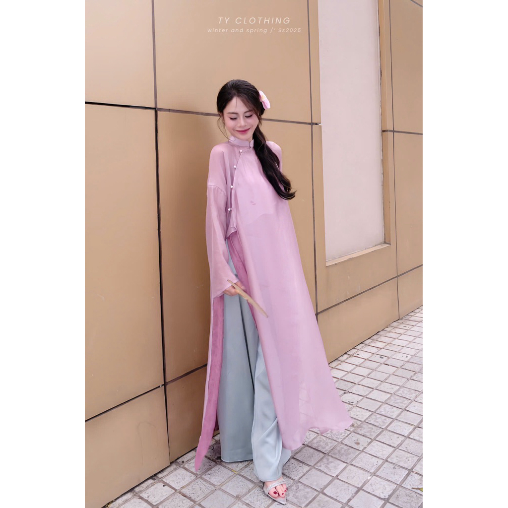 Set Áo Dài 3 Món - Hàng Thiết Kế - Màu Hồng Tím - TY CLOTHING