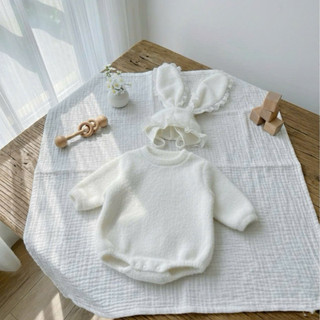 Bodysuit dài tay kèm nón tai thỏ bé gái 4-11Kg. Bộ đồ dài tay thu đông cho bé đầy tháng. Dino Kids