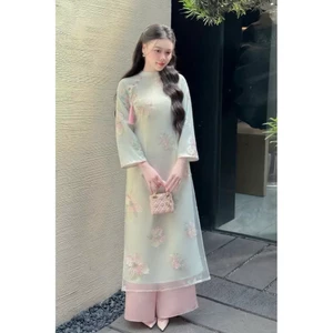 🧧 SET ÁO DÀI VOAN HOA THÊU 2 MÀU + QUẦN LỤA HỒNG - SIZE S VÀ M - SP023184🎋𝐇𝐨𝐚̉ 𝐓𝐨̂́𝐜 🎋 𝐦𝐞𝐨𝐢𝐧𝐝𝐚𝐡𝐨𝐮𝐬𝐞