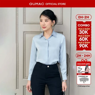 Áo sơ mi nữ GUMAC basic cơ bản lụa trắng đen hồng thiết kế tay dài phối nút  BAE00003