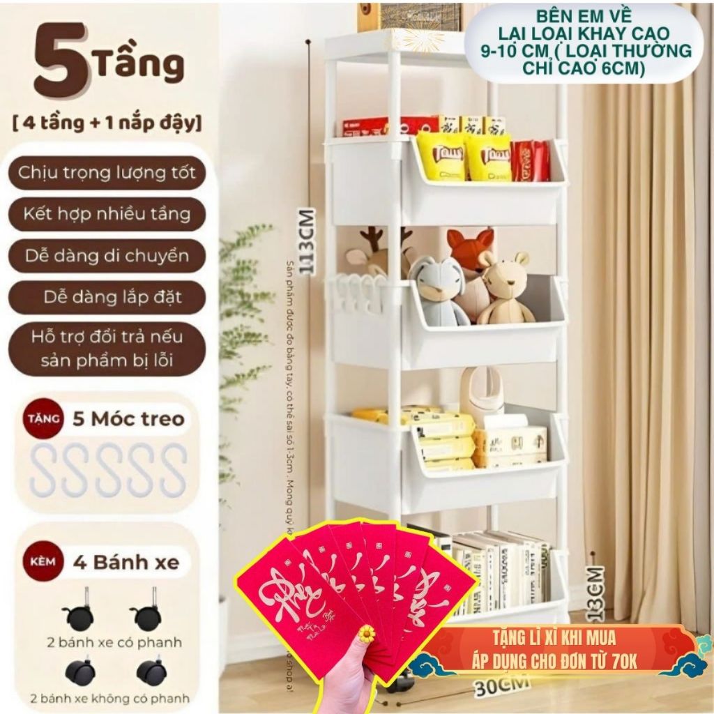 [Tết Cào là có quà]Kệ Nhựa Đa Năng 3–5 Tầng Có Bánh Xe | Kệ Đựng Đồ Nhà Bếp – Phòng Ngủ – Phòng Khách | Kệ Tết Dọn Nhà S